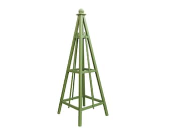 6&#39; Obelisk Moss Green Solid Stain | Solid Pine Plant Stand | Stable and 4 Season Weather Resistant | Sphere or Spire
