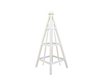 5&#39; White Obelisk  | 16&quot; or 24&quot; Base | Solid & Stable Pine Plant Stand | 4 Season Weather Resistant | Sphere or Spire Finial