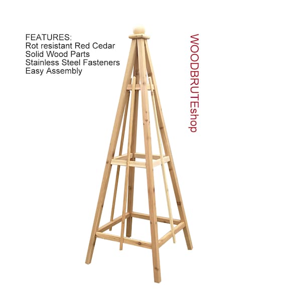 6' Cedar Obelisk | 16" or 24" Base | Solid Wood Garden Structure | Sphere or Spire Finial |  4 Season Weather Resistant