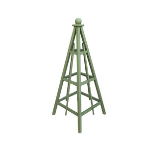 5&#39; French Moss Green Obelisk  | 16&quot; or 24&quot; Base | Solid Pine Plant Stand | 4 Season Weather Resistant | Sphere or Spire Finial