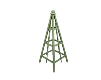 5&#39; French Moss Green Obelisk  | 16&quot; or 24&quot; Base | Solid Pine Plant Stand | 4 Season Weather Resistant | Sphere or Spire Finial