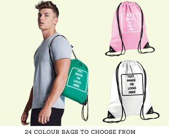 Personalised Printed Custom Drawstring Gymsac Bag - P.E. / Sport / Club / School / Swimming Team - Adults Kids Boys Girls Mens Womens Gift