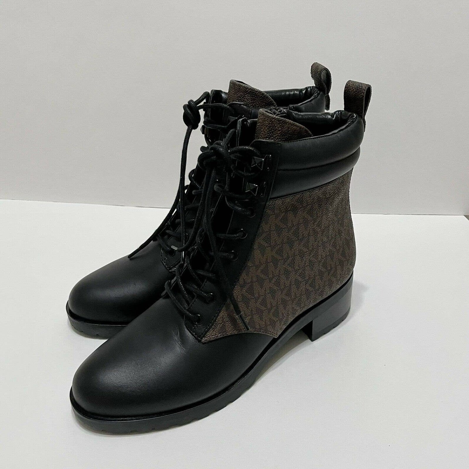 MICHAEL Michael Kors Halsey Logo Combat Boots Black / Brown | Etsy