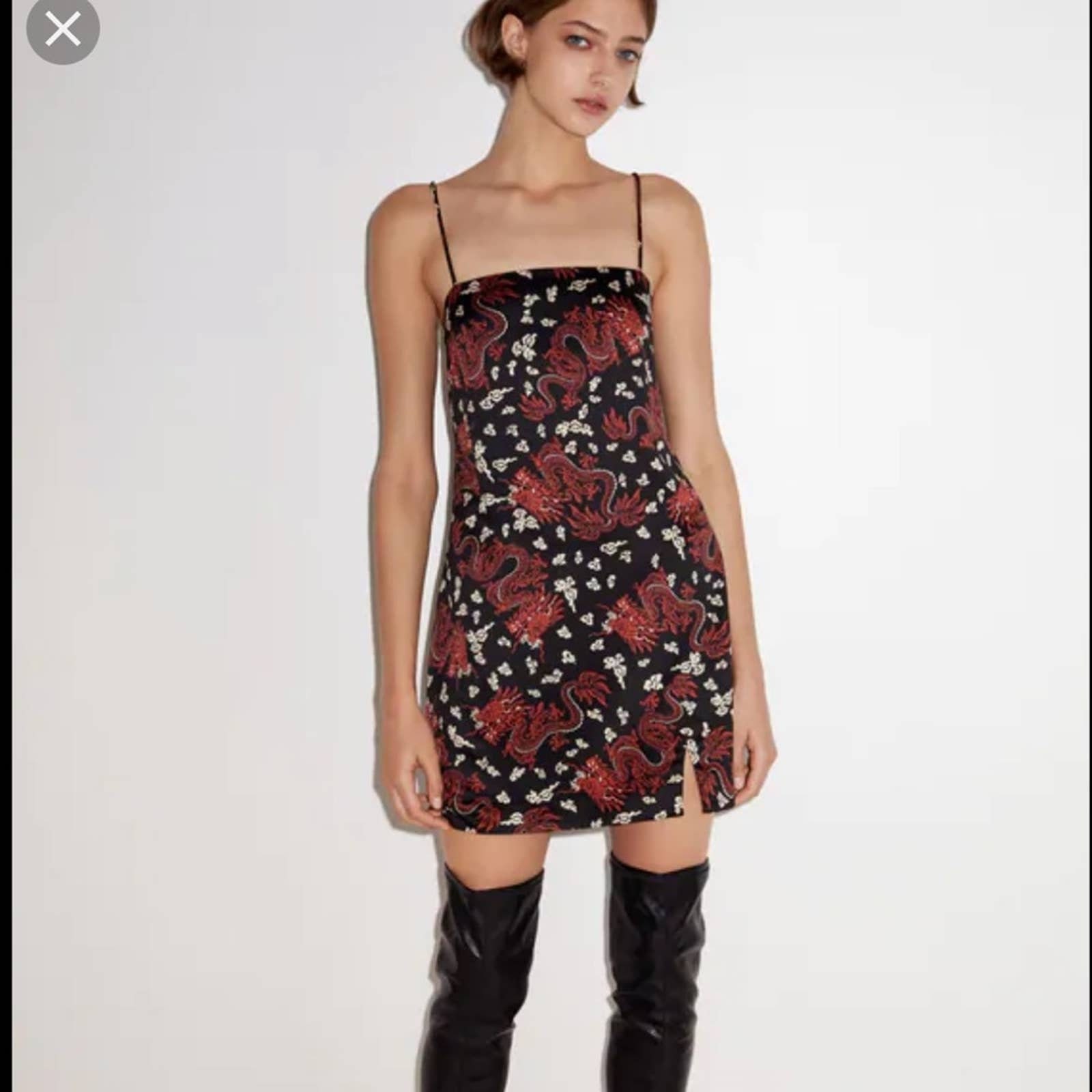 ZARA PRINTED MINI Dress Black 0/8445 