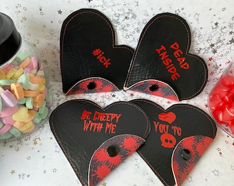 Dark Conversation Hearts Red on Black Blood Splatter, Goth, Gift
