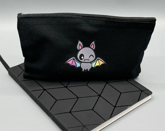 Pastel Rainbow Bat Zipper Pouch: Rainbow Ghoul Canvas Bag