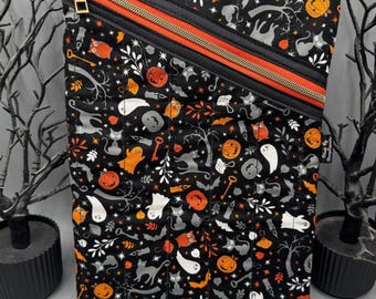 Halloween Confetti Tablet Sleeve: Quilted iPad Pouch, Spooky Goth Design