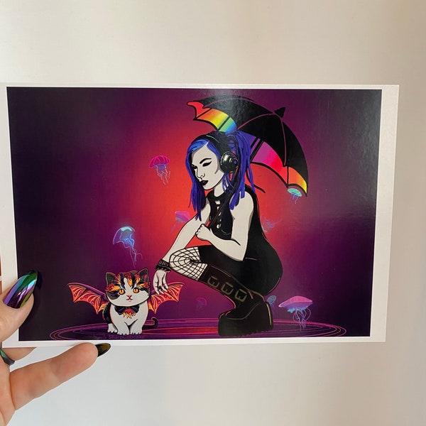 Nice Kitty Art Print, Mayhem the Cat, Goth, Gift