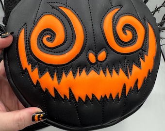 Bolso circular con forma de calabaza, color negro y naranja neón, años 90, Halloween, gótico, regalo