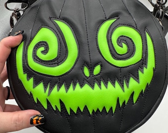 Mesmerizing Jack-O-Lantern Circle Bag, Black and Neon Green, 90's, Halloween, Goth, Gift