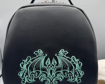 Victorian Goth Turquoise Bat, Backpack, Embroidery, Goth, Gift