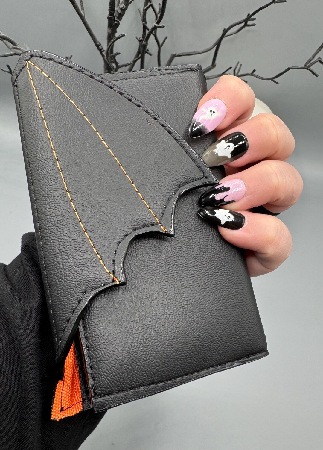 Batwing Goth Wallet: Black Vinyl With Orange Lining - Etsy