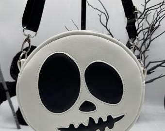 Skull Circle Bag: White Vinyl Goth Crossbody Bag