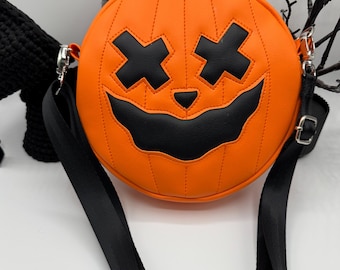 Kürbis Gepatchte Kürbis Kreis Tasche, Hellorange, Halloween, Goth, Geschenk