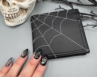 Cartera plegable con diseño de telaraña: ranura para tarjetas, compartimento para billetes, hecha a mano, estilo gótico, ideal para regalo, unisex.