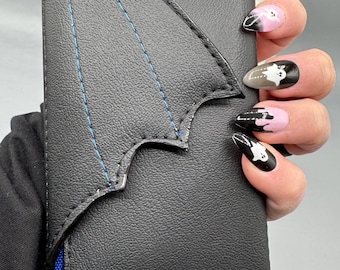 Black Batwing Goth Wallet: Blue Lined Vinyl Wallet