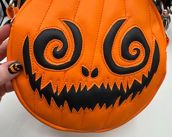 Mesmerizing Jack-O-Lantern Circle Bag, Bright Orange, Halloween, Goth, Gift