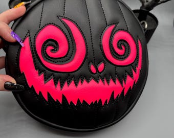 Bolso circular con forma de calabaza, negro y rosa neón, años 90, Halloween, gótico, regalo