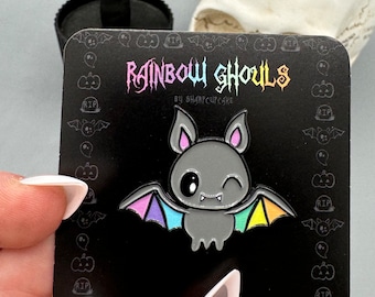 Bat Rainbow Ghoul Enamel Pin, Spooky Cute Goth Gift