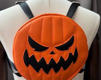 Mochila circular con diseño de Jack-O-Lantern aplastado, naranja brillante, para Halloween, estilo gótico, regalo
