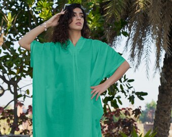 Vestido caftán de lino extragrande, talla única, diseño del Reino Unido
