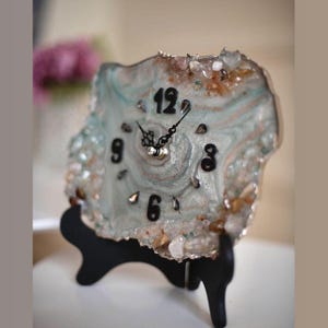Custom epoxy resin clock, asymmetric wall art, Table Watch, wall clock , living room art, over the bed decor, housewarming gift