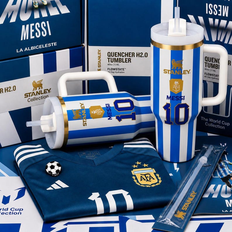 Portugal CR7 & Lionel Messi Argentina Soccer Fan Tumbler 40oz, Football Team Travel Mug, Stadium Cup with Handle Straw, Gift for Fans image 10