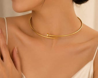 Gold Nail Choker Necklace, Stainless Steel Anti Tarnish Necklace, Waterproof Minimalist Collar Necklace, Gift for Women's Jewellery