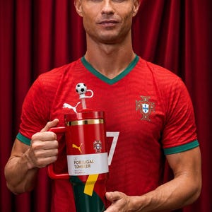 Portugal CR7 & Lionel Messi Argentina Soccer Fan Tumbler 40oz, Football Team Travel Mug, Stadium Cup with Handle Straw, Gift for Fans Portugal