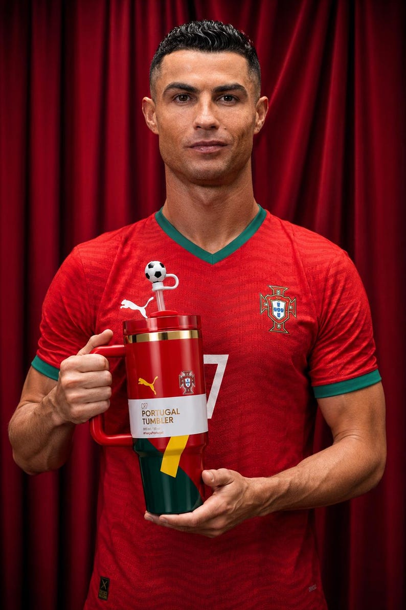 Portugal CR7 & Lionel Messi Argentina Soccer Fan Tumbler 40oz, Football Team Travel Mug, Stadium Cup with Handle Straw, Gift for Fans Portugal