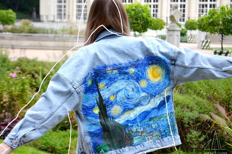Van Gogh Hand Painted Jean Jacket Womens Jacket Van Gogh Print | Etsy