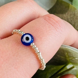 Minimalist Evil Eye Ring, Dainty Evil Eye Band Ring, Protector Third Eye Adjustable Rings, Evil Eye Charm Ring, 925k Silver, Birthday Gift