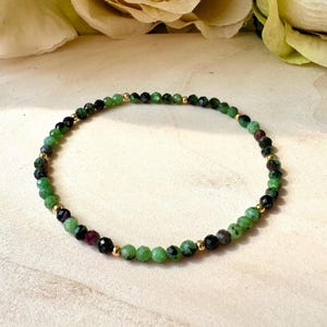Ruby Zoisite 3mm Bracelet – Genuine Gemstone with Gold Plated Sterling Silver Accents – Handmade UK