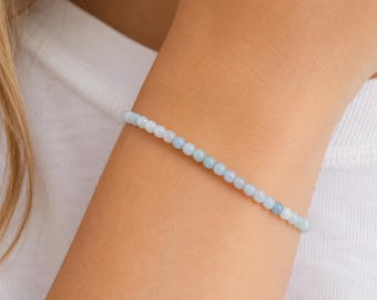 Aquamarine stretch bracelet 4mm, March birthstone bracelet, Gemstone jewellery