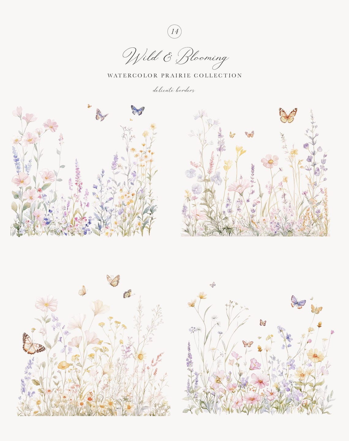 Prairie Border Watercolor Wild Flower Collection of Prairie Borders - Watercolor ...