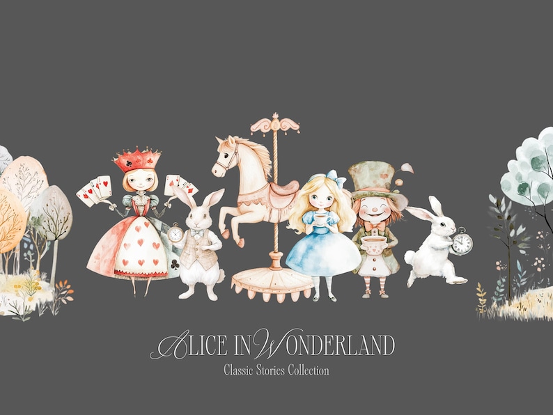 Watercolor Cute Alice in Wonderland Clipart Collection - Classic Story ...