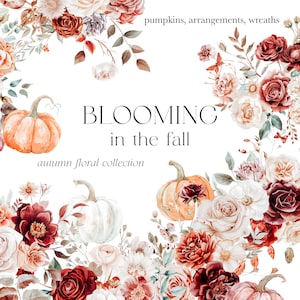 Herbst Blumen Clipart - Herbst Blumen - Kürbisse & Blumen - Kürbis Clipart - Blumenkränze - Blumensträuße - unbegrenzte Verkaufslizenz