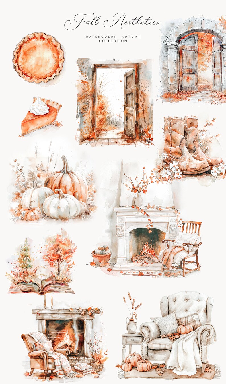Watercolor Fall Clipart - Fall Aesthetics Clipart - Fall Scenary ...