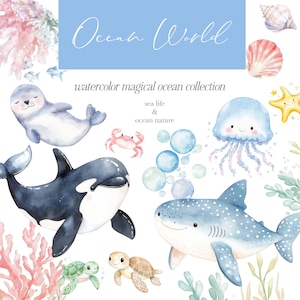 Meerestiere Clipart - Unterwasser Clipart - Niedliche Clipart - Meerestiere - Clipart für Kinder - Ozean - Kinderzimmer - Meer - unbegrenzte Verkaufslizenz