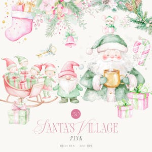 Rosa und Grüne Weihnachtscliparts - Niedliche Weihnachtsmann Clipart - Clipart Für Kinder - Niedliche Weihnachten - Rosa - Grün - unbegrenzte Verkaufslizenz