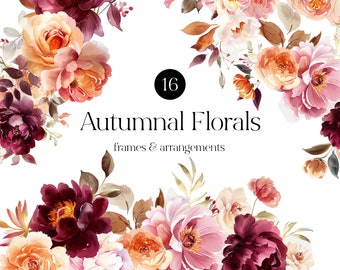 Watercolor Floral Clipart - Autumnal Florals - Watercolor bouquets - Floral Frames - Wedding Clipart - Fall - Unlimited Sales License