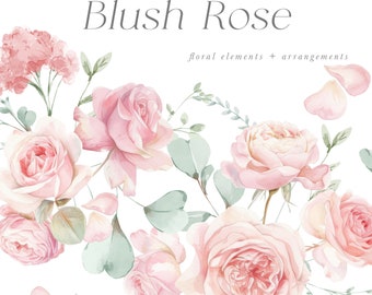Blush Rose Clipart Set - Rose Clipart - Dusty Rose - Aquarell Rosensträuße - Hochzeit Clipart - Florale Elemente - unbegrenzte Verkaufslizenz