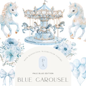 Acquerello blu carosello Clipart - Clipart Pony - Blu pallido - Clipart carosello - Asilo nido - Scrapbooking - Pony - Licenza estesa illimitata