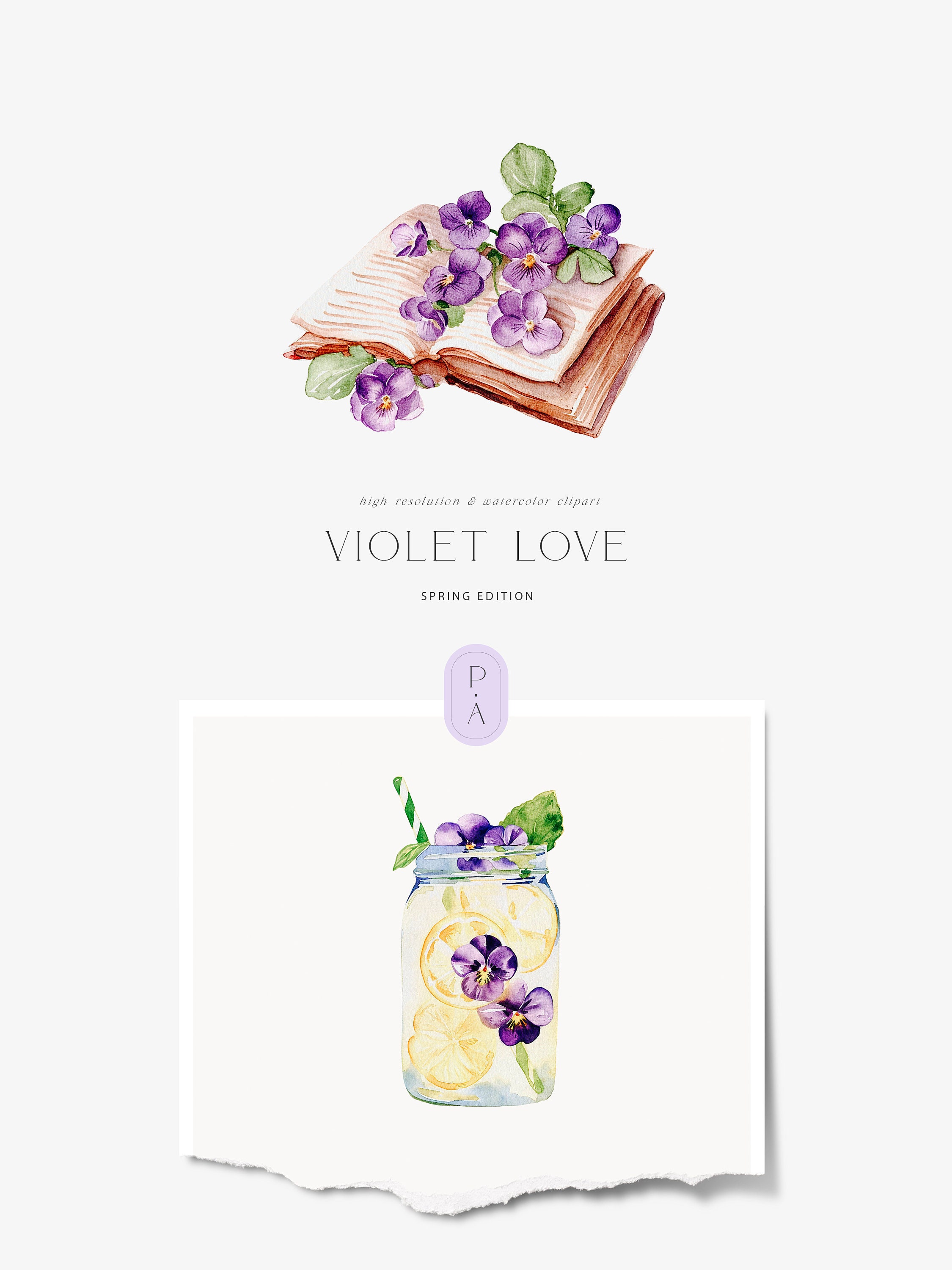 Violet Spring Watercolor Clipart - Watercolor Violets - Violet Flowers ...