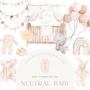 Clipart neutro para chá de bebê - Clipart neutro - Clipart para berçário - Chá de bebê Boho - Doodles Boho - Berçário Boho - Licença de vendas ilimitada