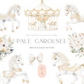 Carousel Clipart - Pony Clipart - Gold and White Carousel - Watercolor - Gold Details - Unlimited Sales License - Watercolor Carousel product logo
