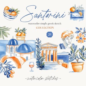Aquarell Griechenland Santorini Clipart - Aquarell Skizzen - Griechisch Clipart Set - Santorini - Aquarell Kunst - Griechisch - Unlimitierte Verkaufslizenz
