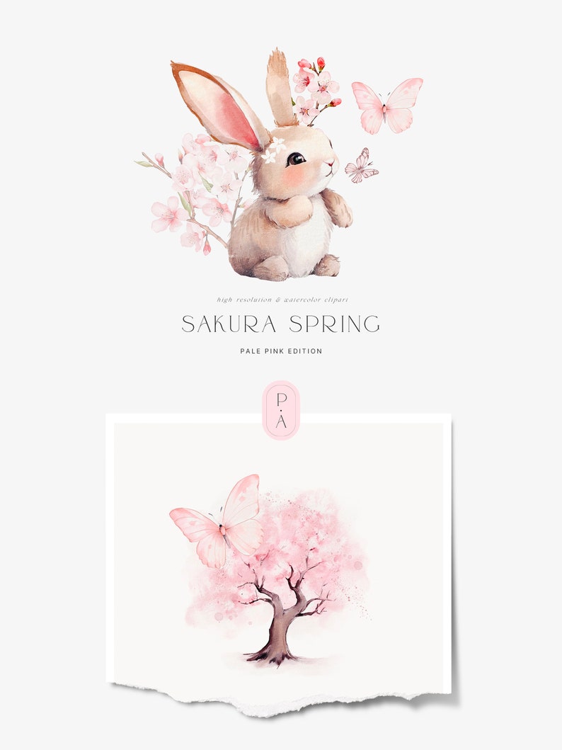Watercolor Cherry Blossom Spring Clipart - Bunnies - Spring Clipart ...