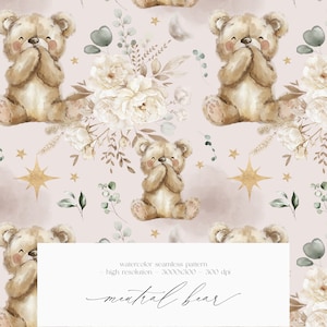 Aquarell Neutral Bär nahtlose Muster - süßer Bär - Musterfliese - Kinderzimmer Teddybär Muster - Kinderstoff - Teddybär