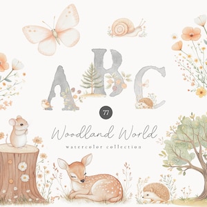 Clipartcollectie aquarel bosdieren - aquarel bos - Boho bos - dierenalfabet - naadloze patronen